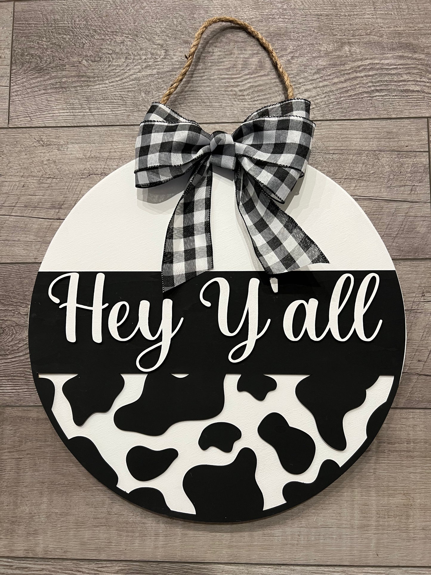 Hey Y'all Cow print Door Hanger