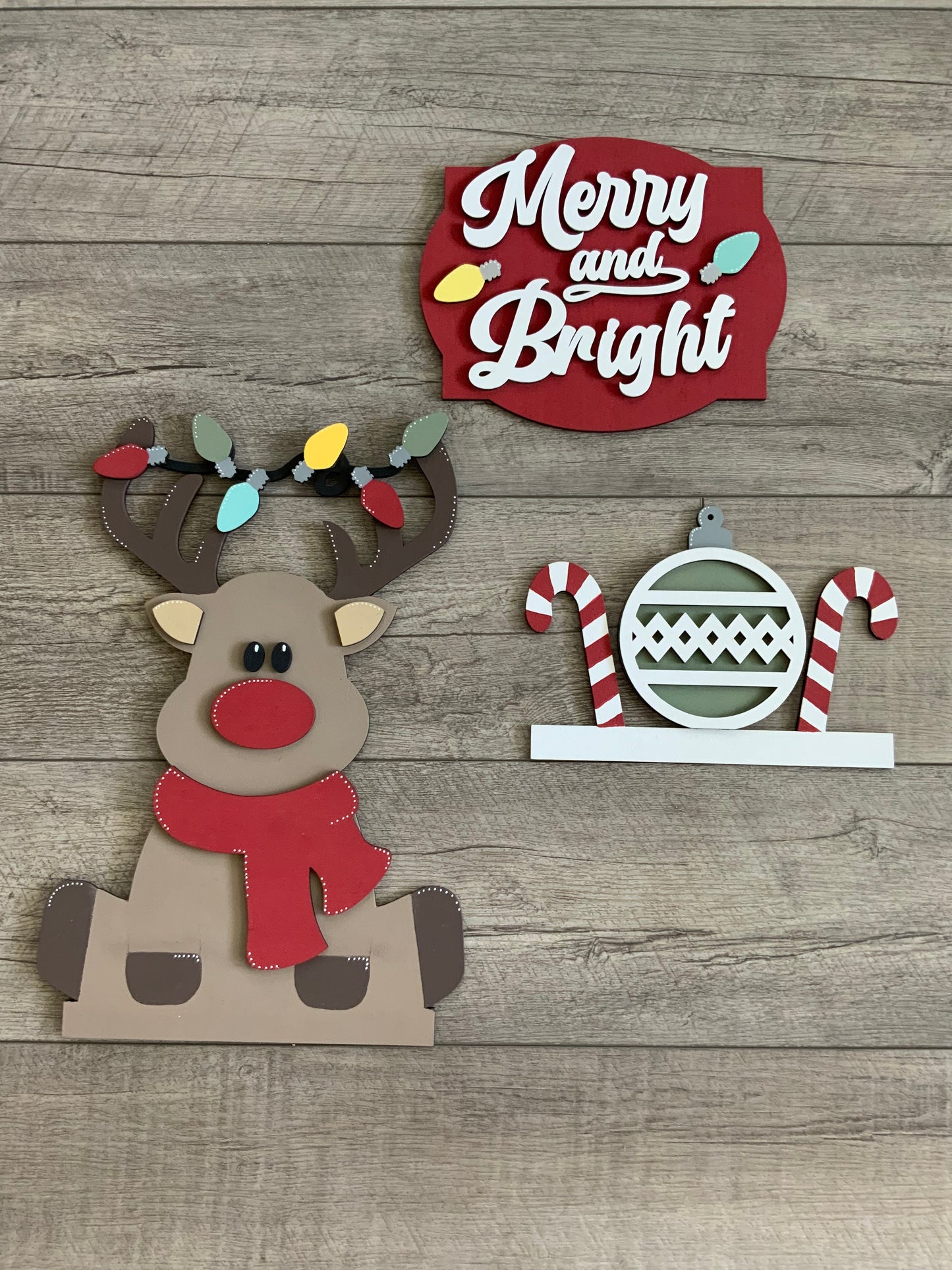 Reindeer Merry and Bright Christmas Porch Leaner Interchangeable