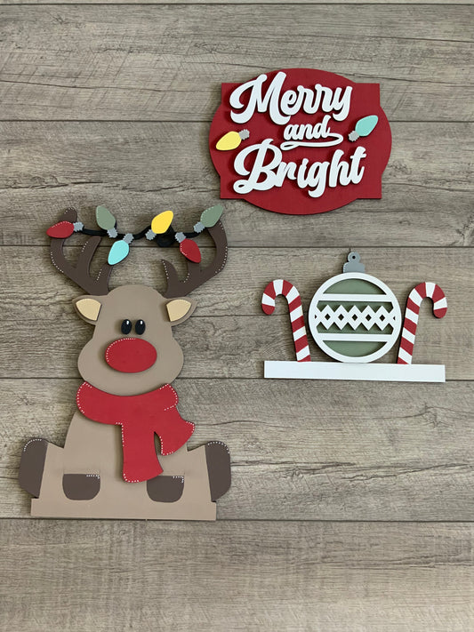 Reindeer Merry and Bright Christmas Porch Leaner Interchangeable